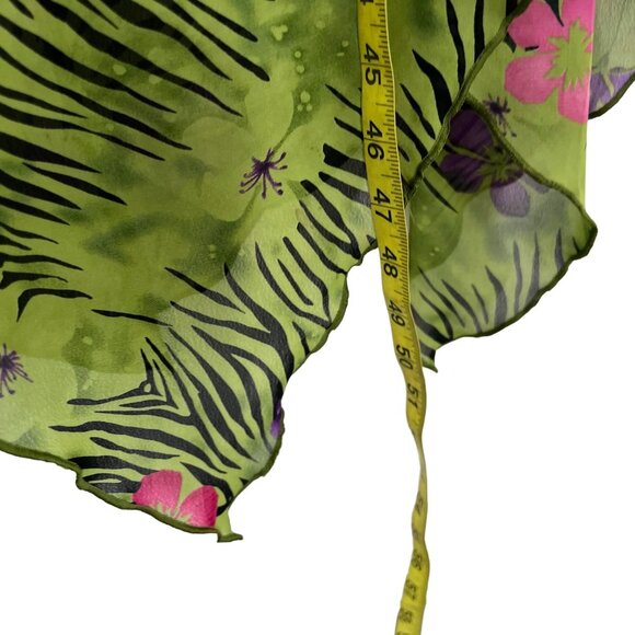 Vintage 90s Green Floral Jungle Print Sleeveless Chiffon Midi Dress Medium - Picture 6 of 9